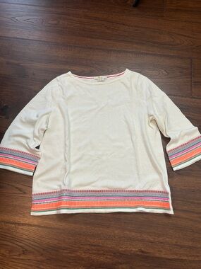 Boden Cream Sweater with Coral and Aqua Trim